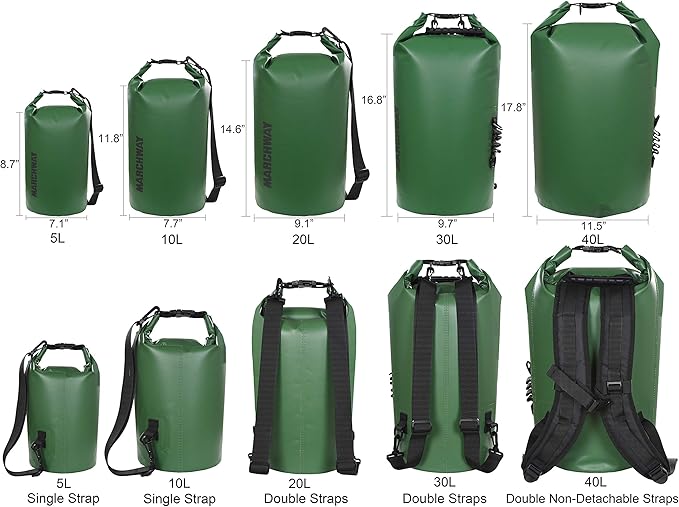 MARCHWAY Floating Waterproof Dry Bag Backpack 5L/10L/20L/30L/40L, Roll Top Sack Keeps Gear Dry for Kayaking, Rafting, Boating, Swimming, Camping, Hiking, Beach, Fishing