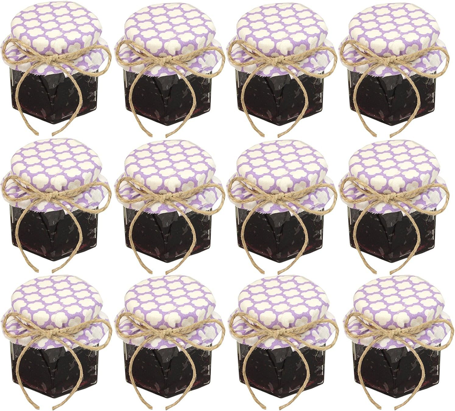 1.5 oz Hexagon Mini Glass Jars with BLACK Lids and Labels (Pack of 24)