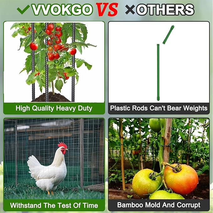 VVOKGO Rebar Stakes 24 Inch Straight Ground Rebar Stakes (8 pcs), Heavy Duty Hook Ground Anchors, Steel Plant Support Garden Stake with Chisel Point end, Hammer Through Hard Soil for Camping