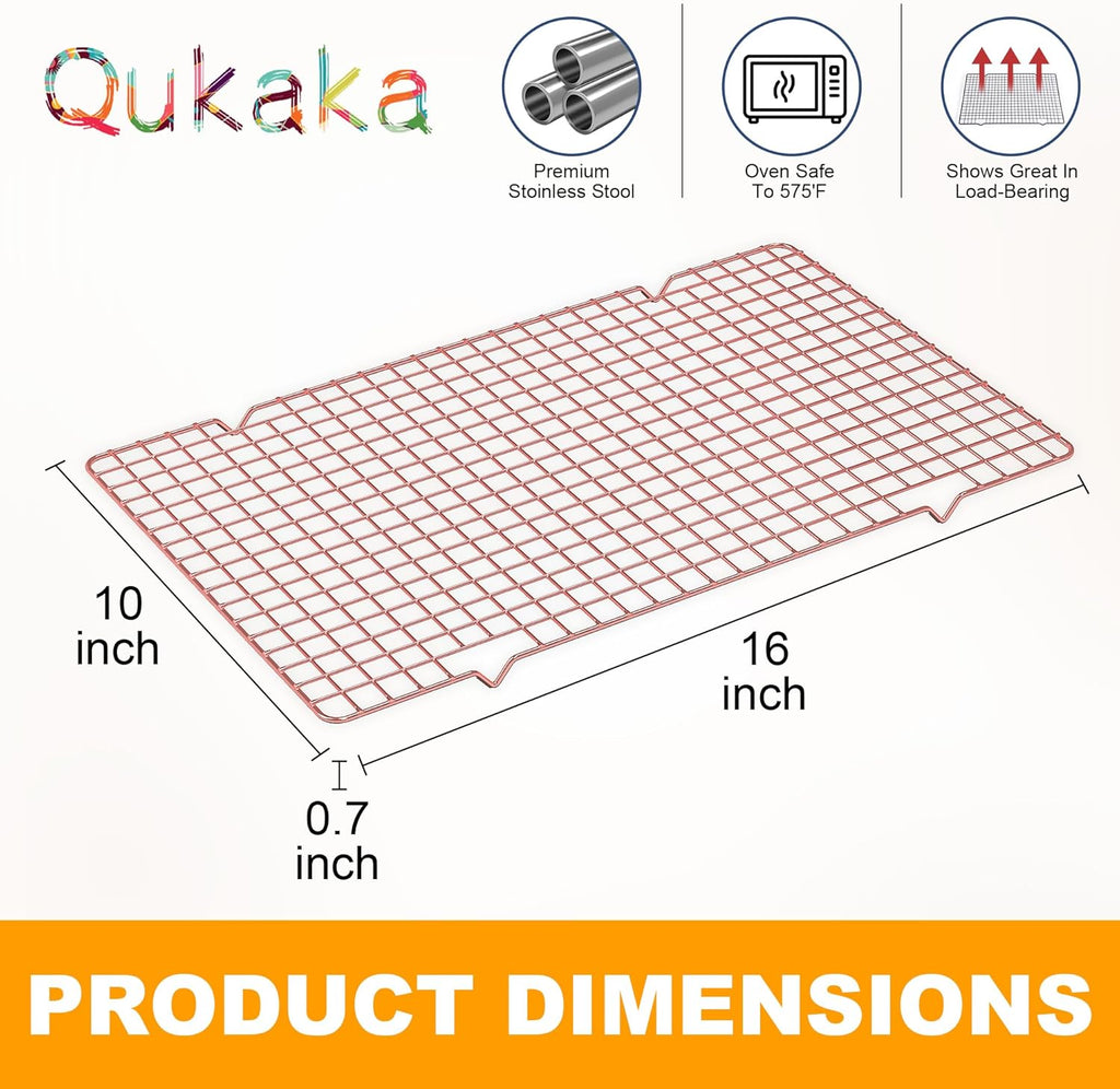 2PCS Cooling Racks for Cooking and Baking - 10" x 16"Heavy Duty Stainless Steel Wire Rack for Baking, Grilling, Roasting - Oven & Dishwasher Safe - Fits Half Sheet Pan（Rose Gold）