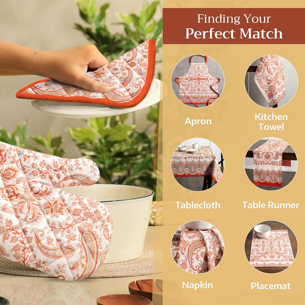 Maison d' Hermine Pot Holders 100% Cotton Heat Resistant Potholders 8" x 8" Hot Pads with Loop BBQ, Cooking, Baking, Grilling, Kitchen, Handling Hot Pans (Pack of 1, Cachemire)