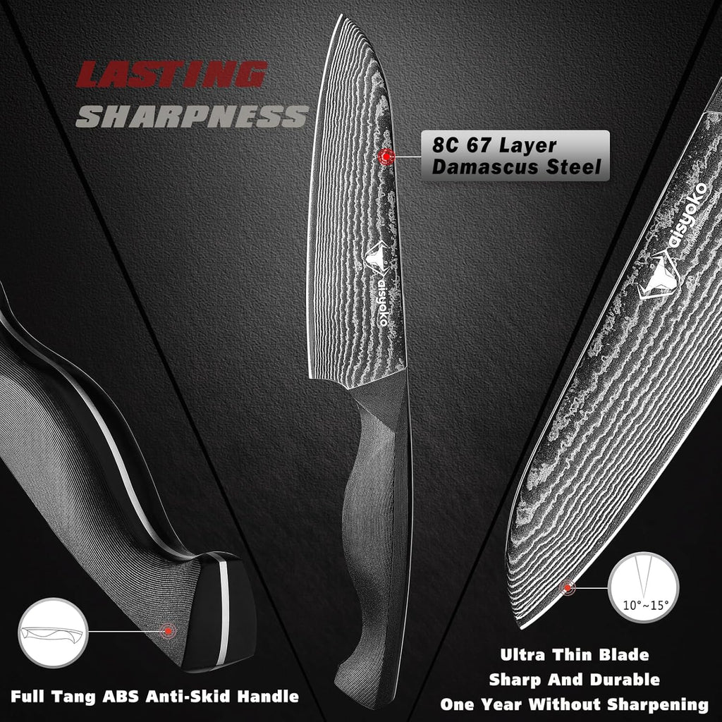 Santoku Knife 5" inches-Japan 8C Super Steel 67 Layer Damascus Steel-Sharp Kitchen Knife-Full Tang ABS Anti-Skid Handle utility knife Cooking Knife with Luxury Gift Box