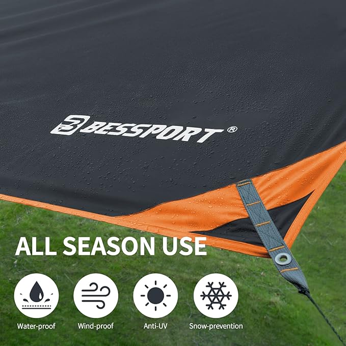 Bessport Camping Tarp, 169.8FT with 2 Poles, Lightweight Car Awning Sunshade, Portable Multifunctional Backpacking Rain Fly Hammock for Outdoor, Traveling