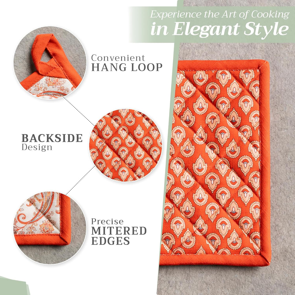 Maison d' Hermine Pot Holders 100% Cotton Heat Resistant Potholders 8" x 8" Hot Pads with Loop BBQ, Cooking, Baking, Grilling, Kitchen, Handling Hot Pans (Pack of 1, Cachemire)