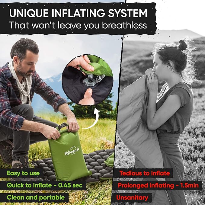 POWERLIX Ultralight Sleeping Pad for Camping with Inflating Bag– Compact Lightweight Camping Mat, Outdoor Backpacking Hiking Traveling Airpad Camping Air Mattress Sleeping Mat