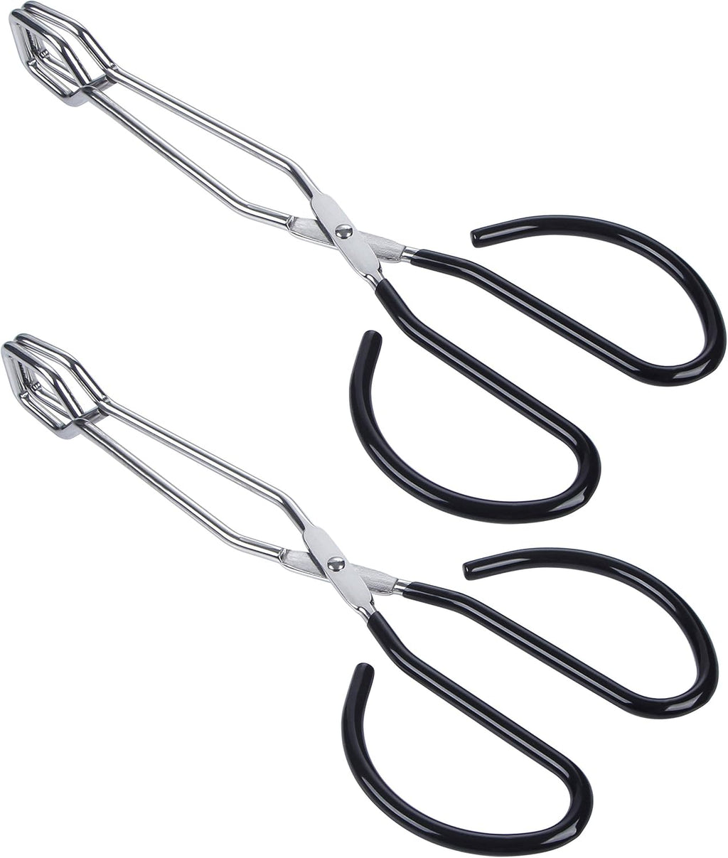 MSY BIGSUNNY Stainless Steel Scissor Tongs Heavy Duty Cooking Tongs with Soft Handles (2, black 10" + 10")