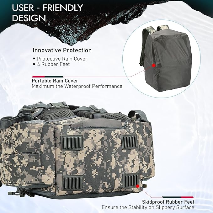 Piscifun Fishing Tackle Backpack with 4 Trays, Large Outdoor Storage Tackle Bag with Protective Rain Cover for Fishing Gear