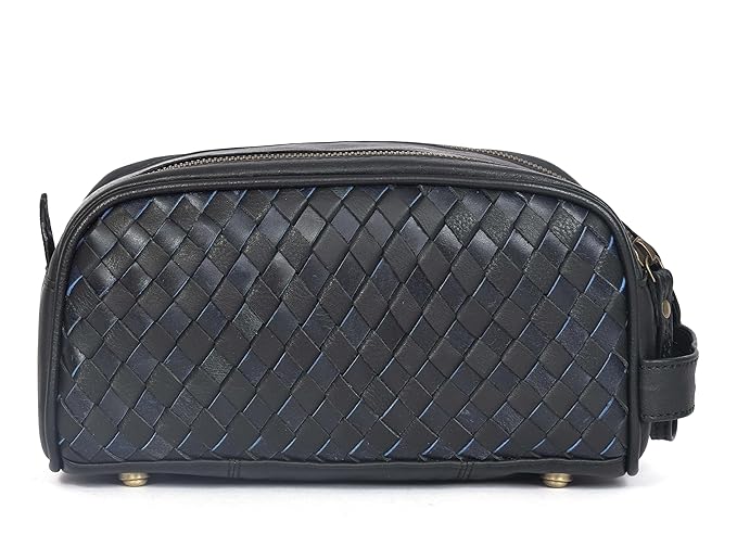 10" Premium Leather Toiletry Travel Pouch With Waterproof Lining | King-Size Handcrafted Vintage Dopp - Kit, Gift for Father's Day By Aaron Leather Goods (Black)