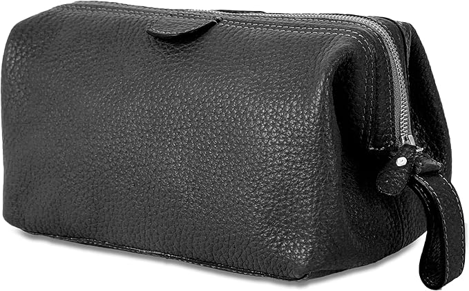 KomalC Premium Buffalo Leather Unisex Toiletry Bag Travel Dopp Kit