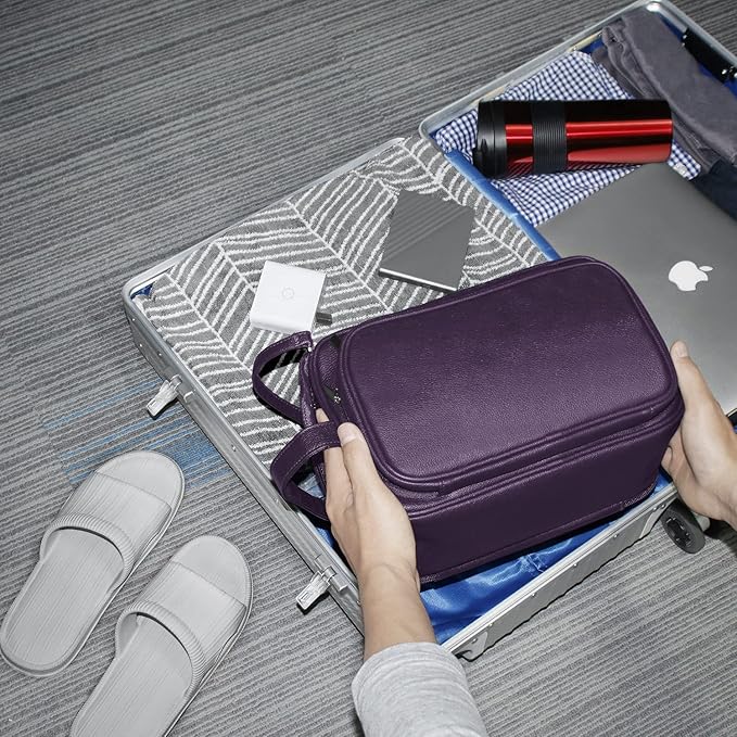 Buruis Extra Large Toiletry Bag for Men & Women, Travel Toiletry Organizer Dopp Kit Water-resistant Shaving Bags, PU Leather Cosmetic Bathroom Shower Bag for Toiletries, Accessories (Purple)