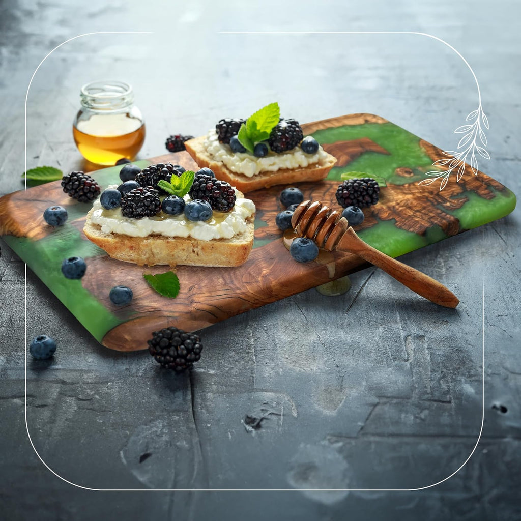 Handmade Olive Wood Cheese Board with Resin, Charcuterie Boards & Serving Tray, Wooden Epoxy Serving Board, Chopping and Cutting Board for Meat Vegetable & Fruit, Premium Gift for Kitchen