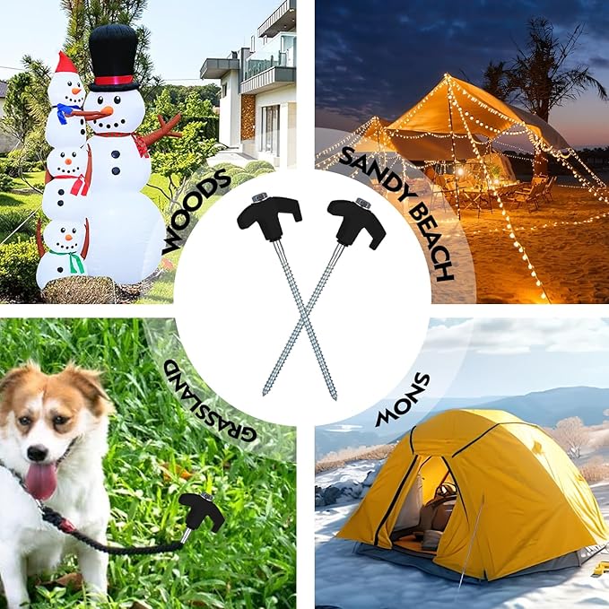 8 Pack Screw in Tent Stakes Heavy Duty,8 Inch Ground Anchors Screw in,Metal Stakes with Hex Head Driver,Camping Tent Accessories.(Black)