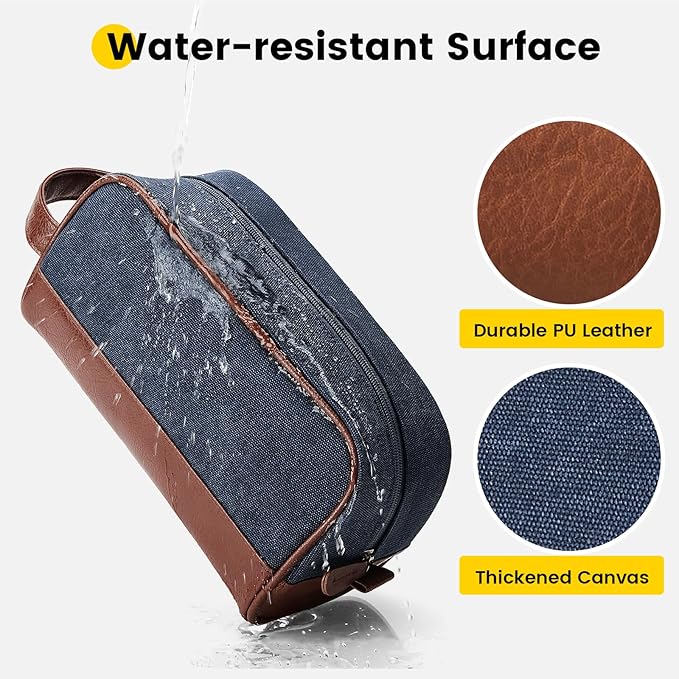 Vorspack Travel Toiletry Bag - Canvas Toiletry Bag for Men Water Resistant Skincare Bag Dopp Kit for Bathroom Toiletries Accessories Gifts - Navy Blue