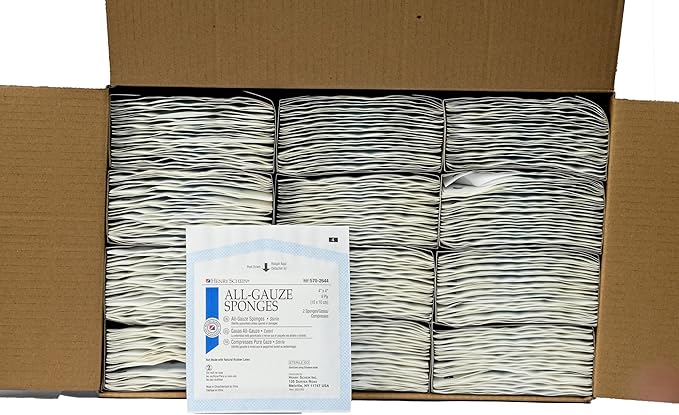 Premium 100% Cotton All-Gauze Sponge 4x4 8 Ply Sterile Square for Wound Care & Home First Aid Kits - 50/Box