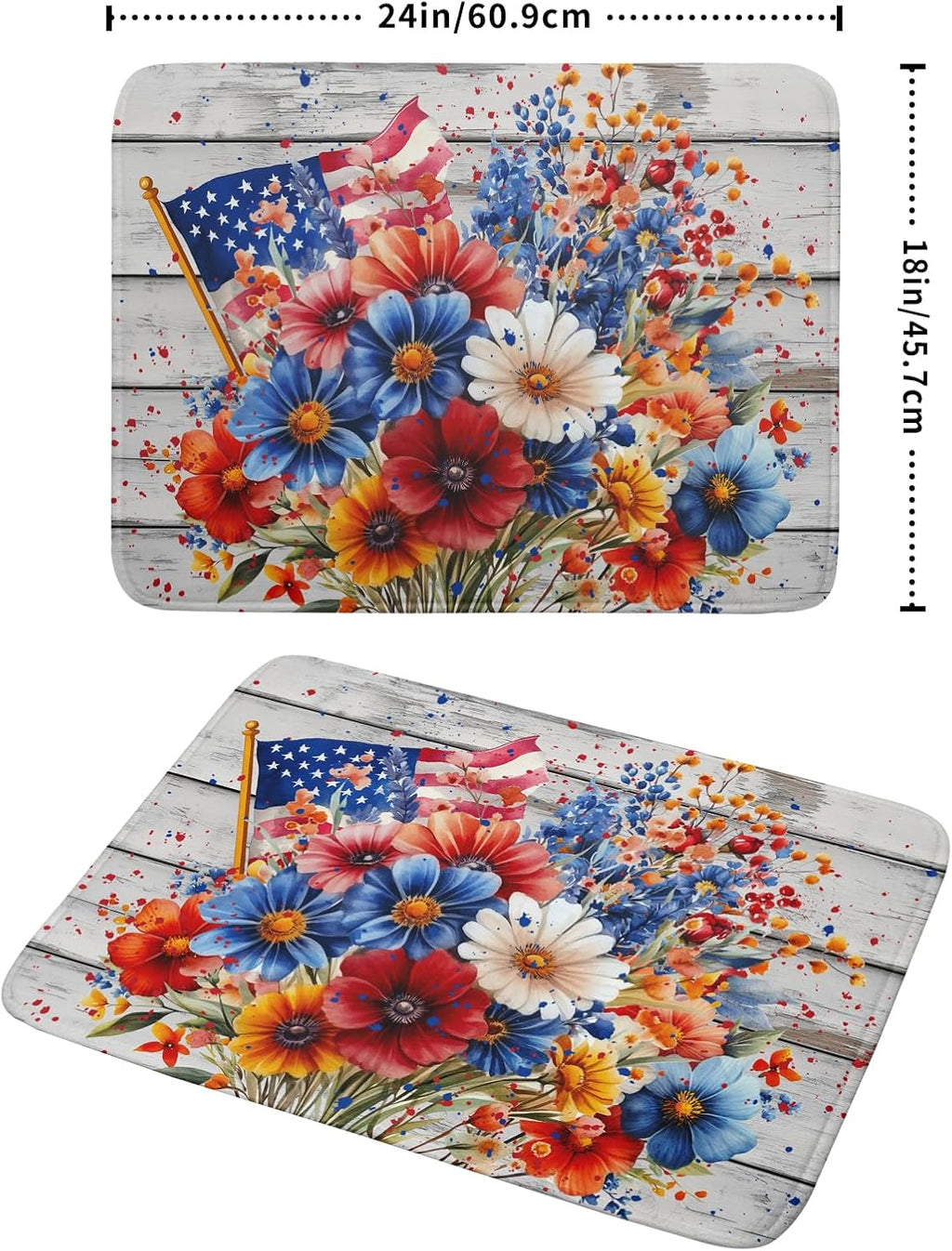 4th of July Dish Drying Mat 18x24 inch Patriotic Floral Fast Dry Microfiber Reversible Dish Drainer Rack Pad Kitchen Counter Accessories