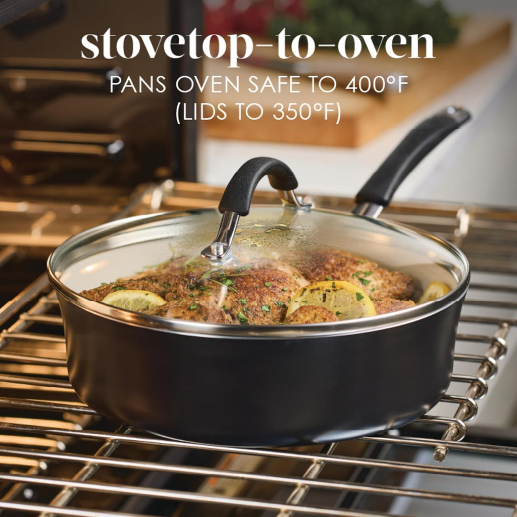 Rachael Ray Cucina Ceramic Nonstick Saute Pan with Lid, 3 Quart Non Stick Sauteuse Pan, Dishwasher Safe - Peppercorn