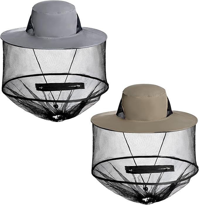 Sucrain 2 Pack Mosquito Head Net Hat Sun Hat Garden Bug Hat with Hidden Net Mesh for Outdoor Gardening Beekeeping