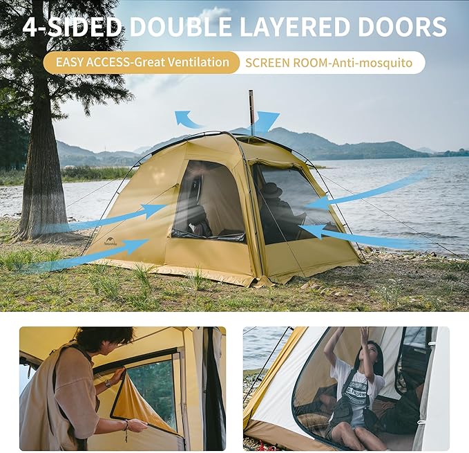 Naturehike Dune Hot Tent with Stove Jack,Double Layer 4 Season Tent,Waterproof 2-3 Person Tents for Camping