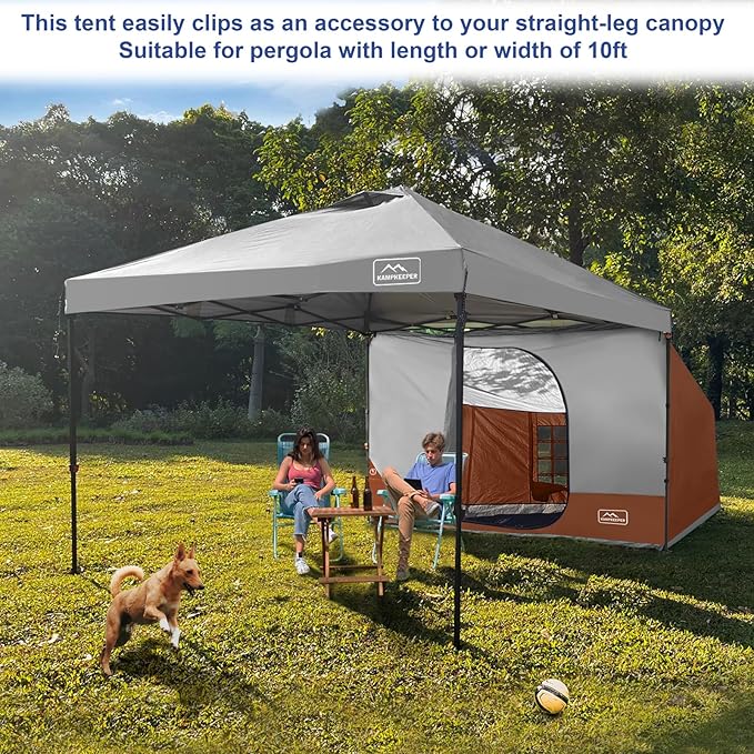 KAMPKEEPER Side Tent,Camping Tent for 10' x 10' Pop Up Canopy, Easy Set Up Gazebo,Compatible with 10' Wide Canopy Tents (Orange)