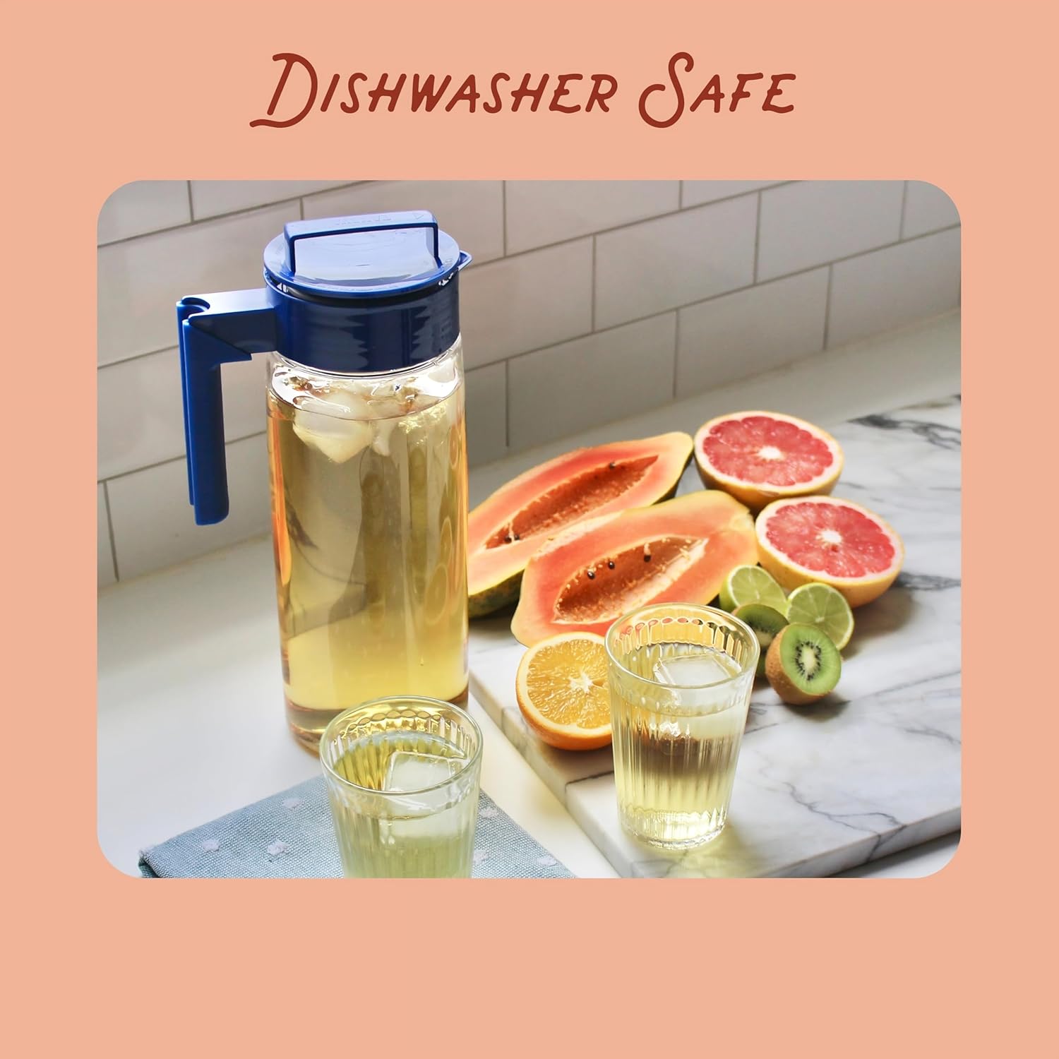 Takeya Flash Chill Iced Tea Maker - Airtight & Durable Iced Tea Maker Jug with Silicone Carry Handle - Leak-Proof & Lightweight Tea Infuser with Patented Flash Chill Technology - 2 Quart, Raspberry