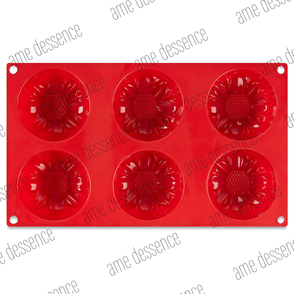 AME D'ESSENCE Sunflower Shaped Silicone Baking Mold - Non-Stick, Flexible, 6-Cup Capacity (3.89 oz), Reusable and Food-Grade - Perfect for Cupcakes, Muffins, and More!