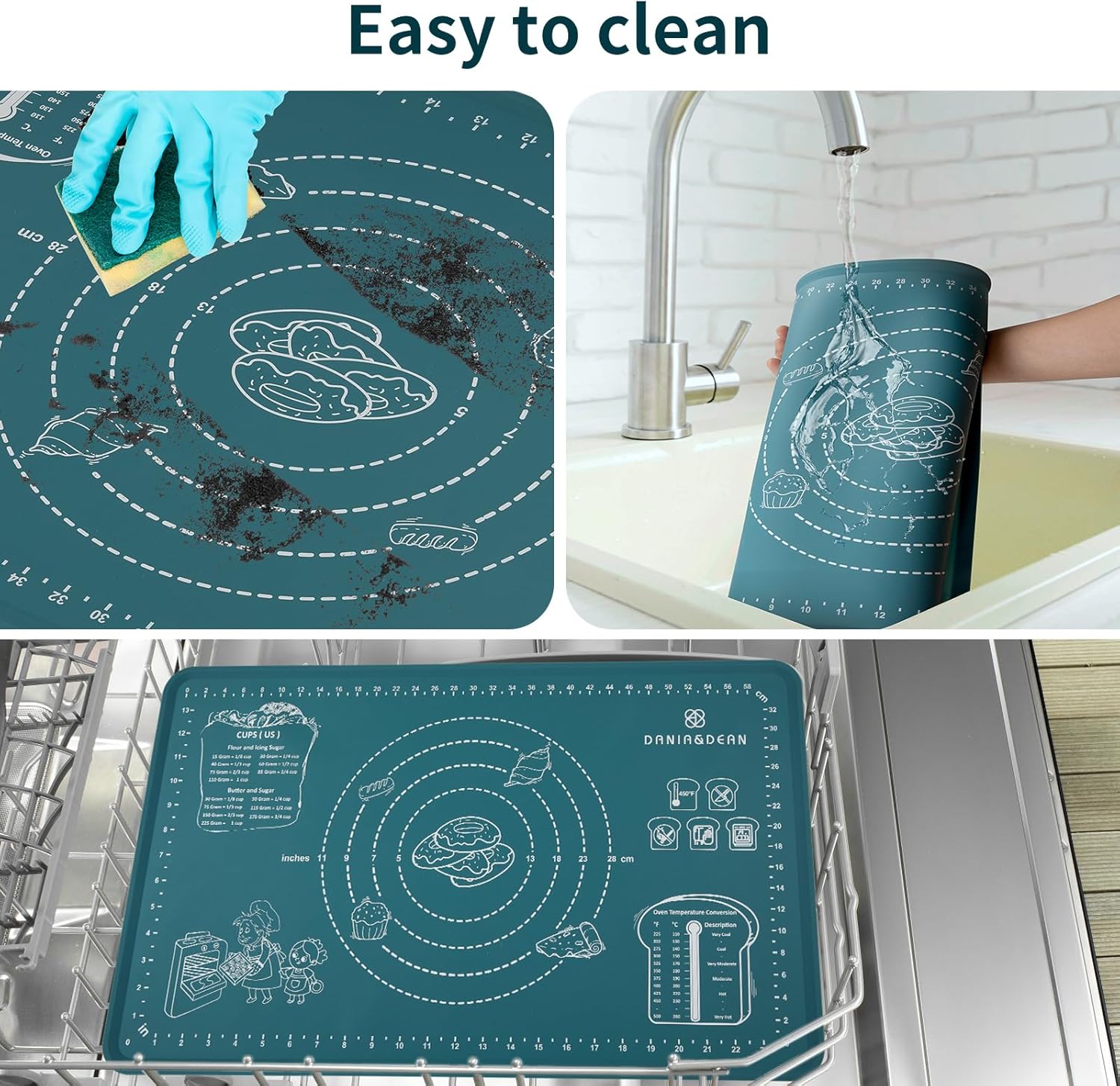 DANIA & DEAN Silicone Baking Mat - Upgrade Mom Theme 26x16 Inch Extra Thick Pastry Mat with Measurements, Non-Slip and Reusable, Kneading Dough Mat for Kitchen Counter, Bread, Cookies, Pizza, Pasta