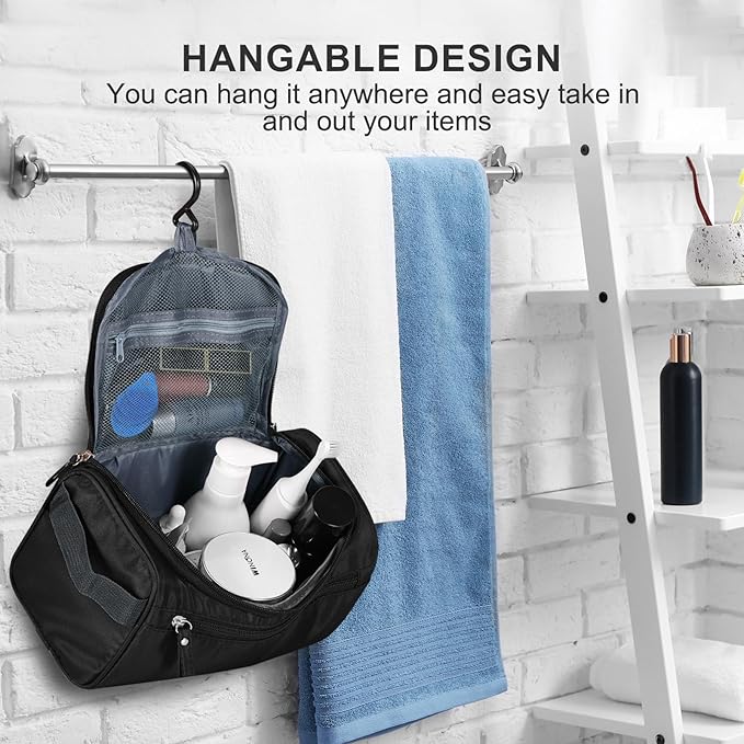 Hanging Toiletry Bag for Women and Men Traveling Makeup Large Capacity Cosmetics Portable Dopp Kit Storage Organizer Bag with Hanging Hook for Toiletries Brushes Shaving Tools (Black)
