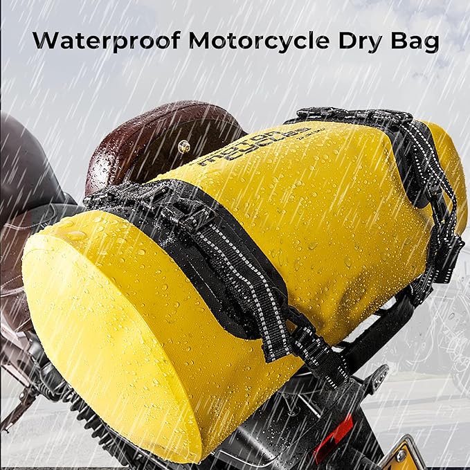 25L Waterproof Motorcycle Dry Bag - Motorcycle Luggage Tail Bag with Straps for Back Seat - Roll Top Dry Bag for Kayaking, Rafting, Boating, Camping, Travel, Beach