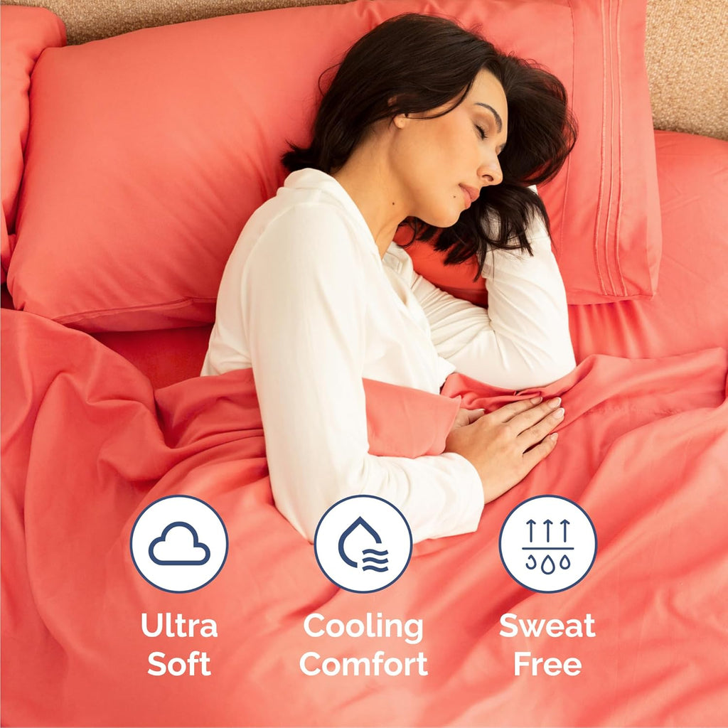 Cal King Size 4 Piece Sheet Set - Comfy Breathable & Cooling Bed Sheets Set - Hotel Luxury Bedding for Women, Men, Kids, Teens, Boys & Girls - Deep Pockets, Ultra-Soft, Wrinkle Free - Oeko-Tex - Coral