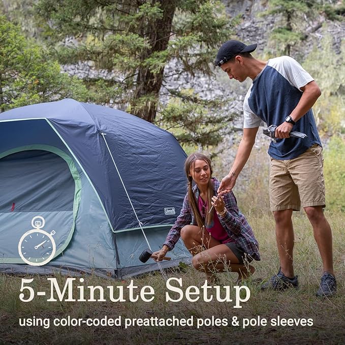 Coleman Skydome Tent with LED Lights Weatherproof 4-Person Tent with Overhead Lighting Sets Up in 5 Mins Made of PFAS-Free Materials