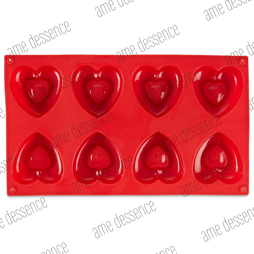 AME D'ESSENCE Rounded Heart Shaped Silicone Baking Mold - Non-Stick, Flexible, 8-Cup Capacity (2.4 oz), Reusable and Food-Grade - Perfect for Heart-Shaped Cakes, Brownies, and More!
