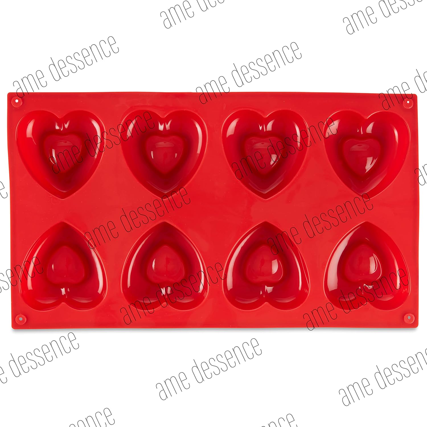 AME D'ESSENCE Rounded Heart Shaped Silicone Baking Mold - Non-Stick, Flexible, 8-Cup Capacity (2.4 oz), Reusable and Food-Grade - Perfect for Heart-Shaped Cakes, Brownies, and More!