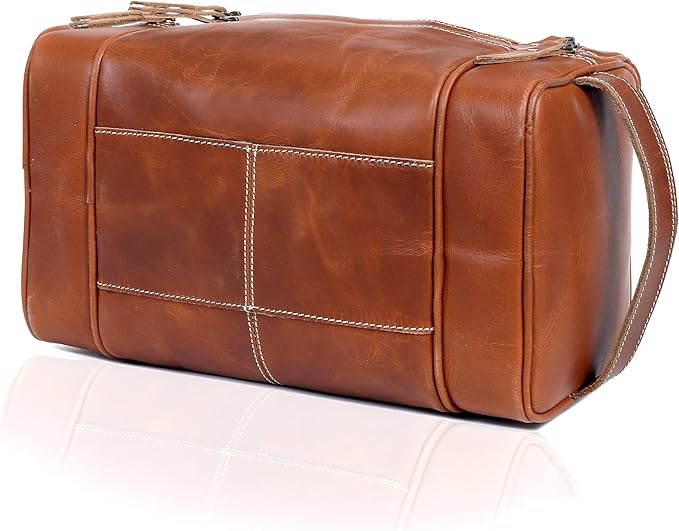 VC VINTAGE COUTURE Leather Toiletry Bag for Men Extra Large Leather Men's Toiletry Bag for Traveling Real Leather Dopp Kit for Men Leather Shaving Bag for Travel