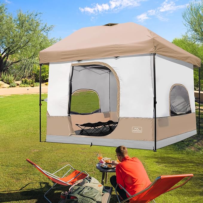 KAMPKEEPER Camping Inner Tent for Pop Up CanopyFully Vented Roof, Converts 10'x10' Straight Leg Canopy into Camping TentKhaki