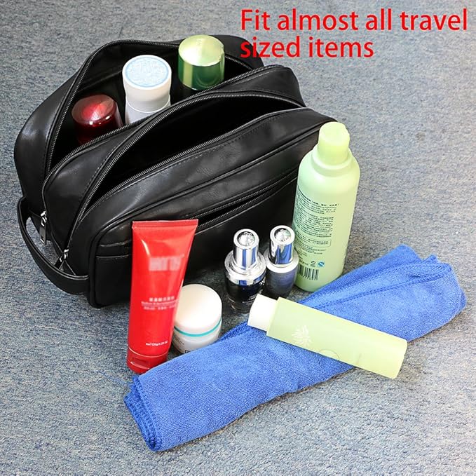 Sumnacon Toiletry Bags, Unisex PU Leather Waterproof Travel Toiletry Bag Organizer Perfect for Shaving Grooming Dopp Kit & Household Business Vacation, Cosmetic Bag with Portable Handle