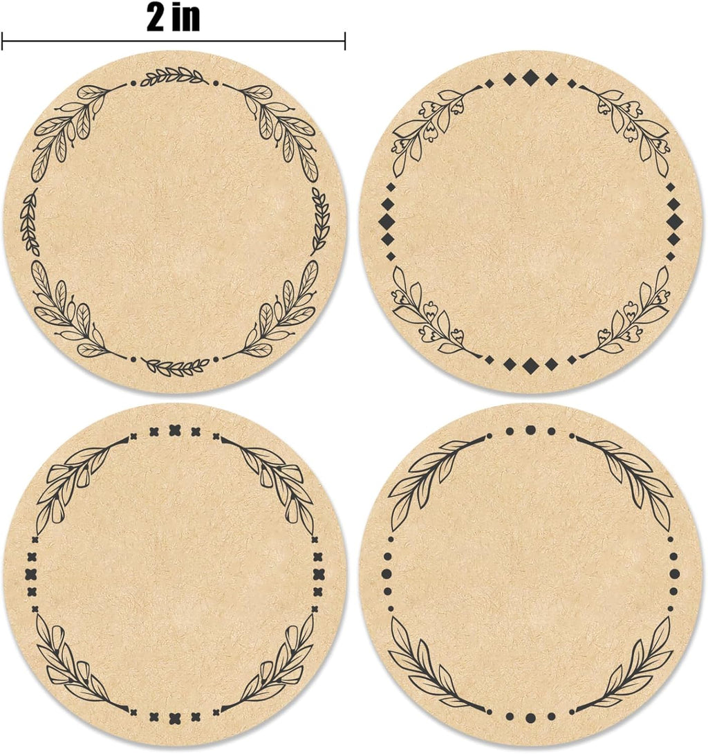 500pcs 2" Label Stickers for Jars and Lids, 4 Different Wreath Designs, Kraft Sticker Labels for Pantry, Mason Jars, Canning, Bottles