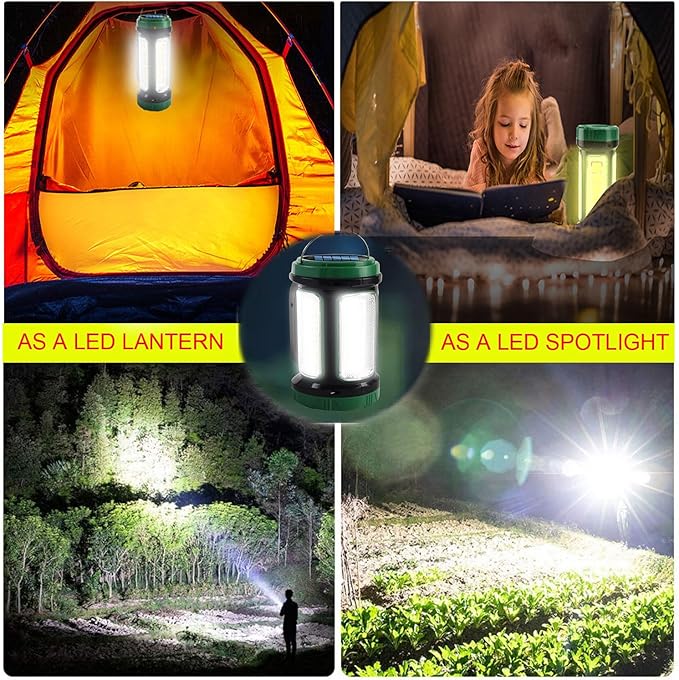 Solar LED Searchlight Spotlights, Rechargeable Super Bright 10000LM Handheld Spotlight Lantern, Multifunctional LED Lamp Camping Work Light, 6 Light Modes, Power Bank, IPX4 Waterproof