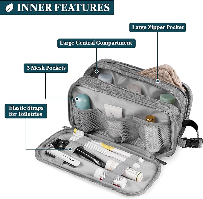 PAVILIA Toiletry Bag for Men, Travel Toiletries Bag | Water-resistant Dopp Kit, PU Leather Shaving Pouch Organizer for Accessories, Cosmetic, Hygiene, Grooming Essentials (Black)