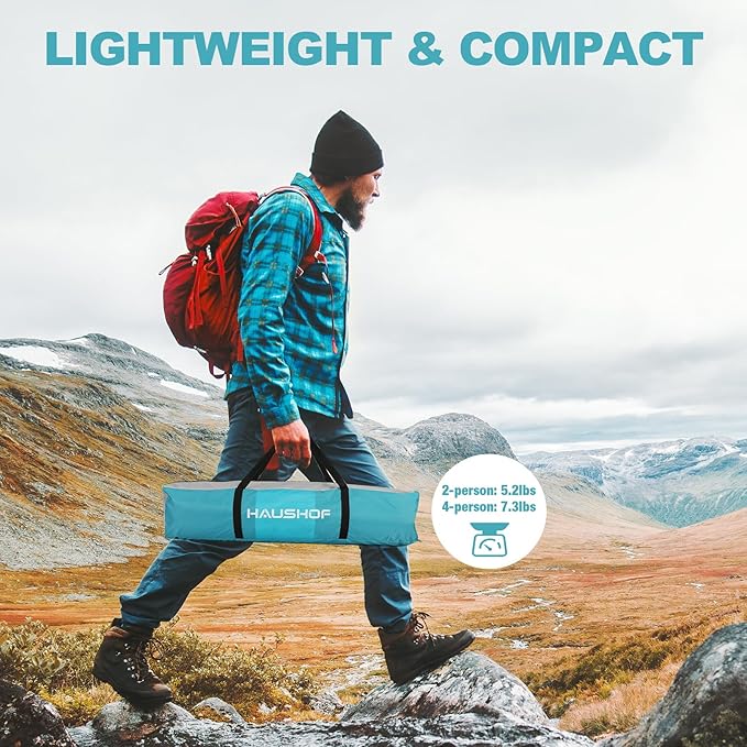 2/4-Person Family Dome Tent with Removable Rain-Fly, Easy Set Up Portable Camping Tent for Backpacking Hiking Backyard Outdoor, Green/Blue/2-person/4-person