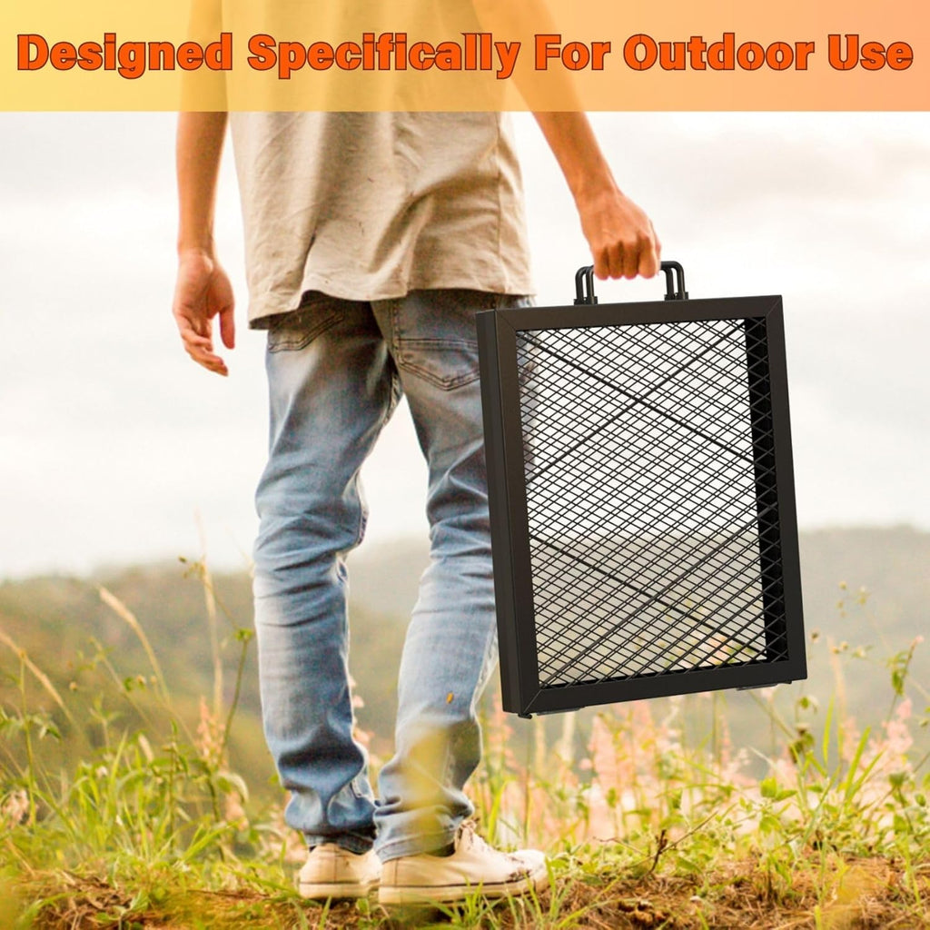 Onlyfire Foldable X-Marks Fire Pit Cooking Grate, Portable Rectangle Campfire Grill Grate with Handles, Heavy Duty Steel Campfire BBQ Grill for Outdoor, 36 inch