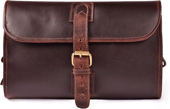 LEATHER VILLAGE Hanging Toiletry Bag for Men & Women, Handcrafted Vintage Cosmetic & Shaving Organizer Travel Dopp Kit- Cherry