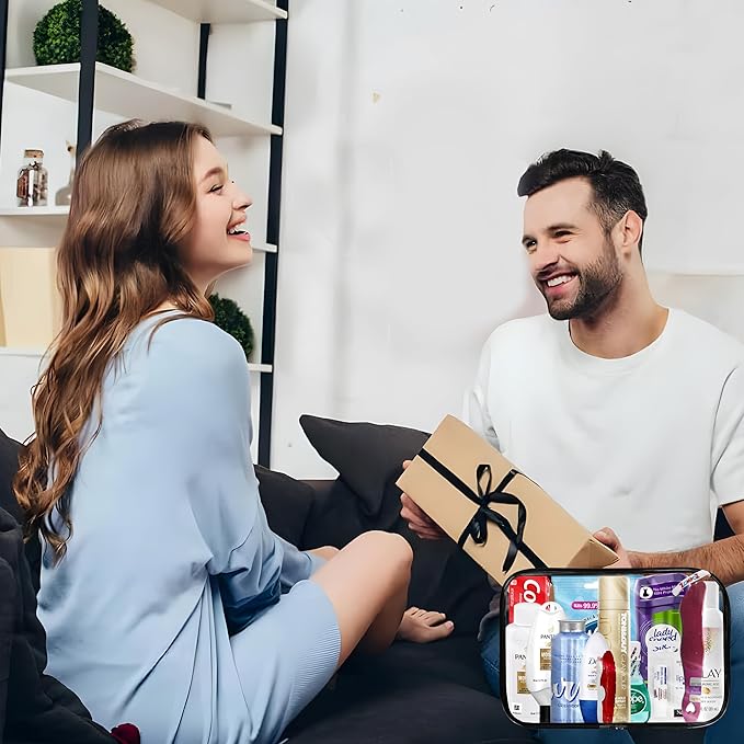 Womens Travel Toiletry Kit, 13 Travel-Size Hygiene Essentials for Bath, Shaving, Personal Care in TSA-Compliant Transparent Bag, Mini Toiletries Kit for Business, Charity, Gift for Her