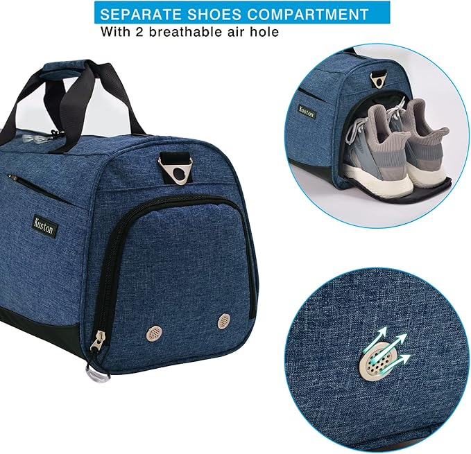 Kuston Sports Gym Bag with Shoes Compartment &Wet Pocket Gym Duffel Bag Overnight Bag for Men and Women (Navy blue)