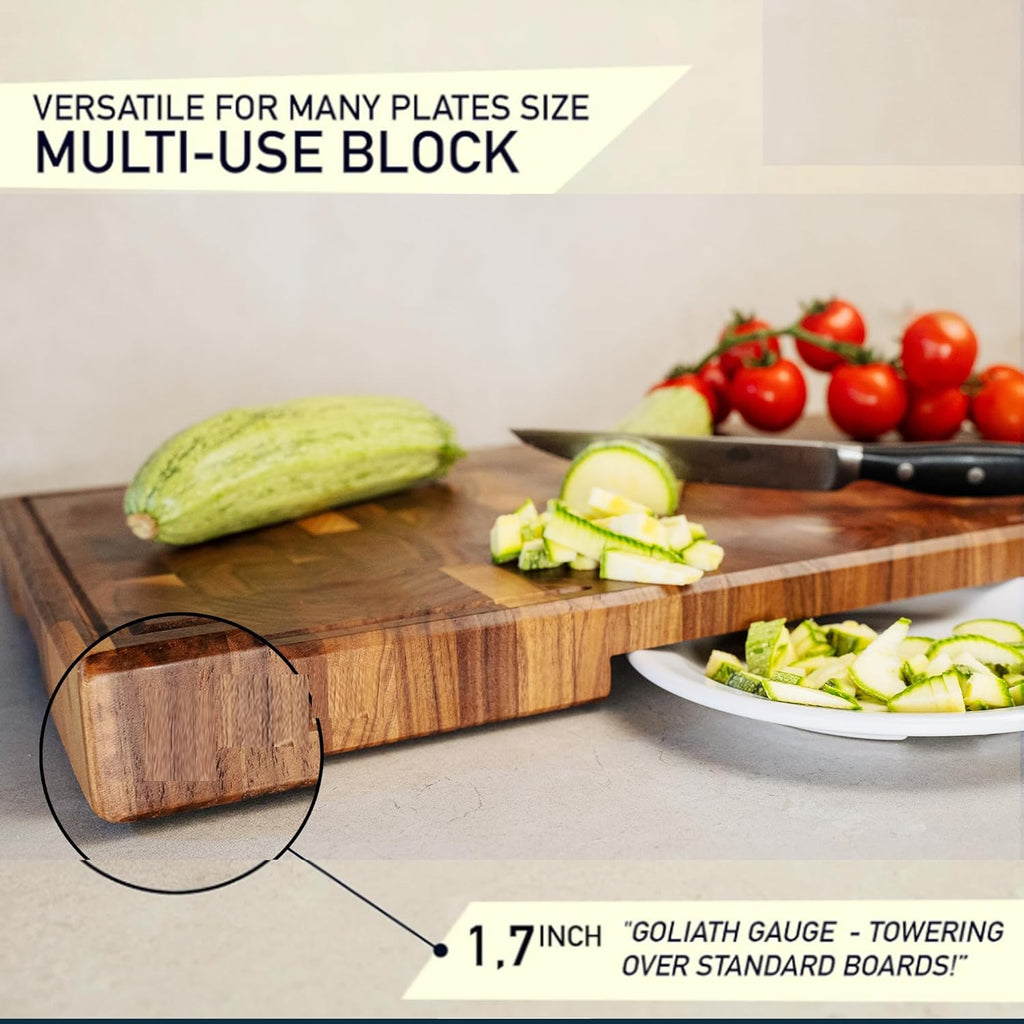 XXL American Black Walnut Cutting Board (ExtraThick 1.7"), Premium Quality & Professional Butcher Block. Heavy Duty End Grain Wood Chopping Board 24"L x 15"W (Oil bottle & Plate included)