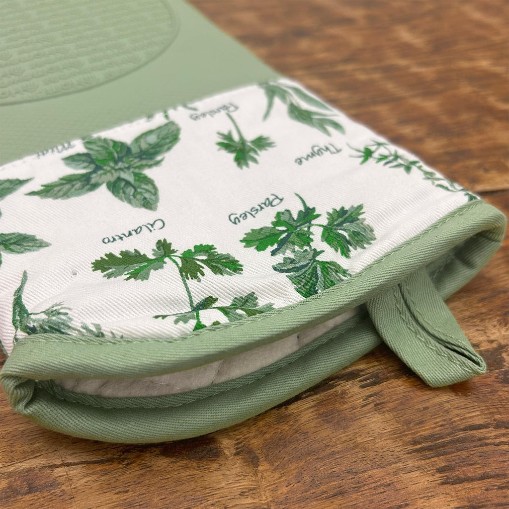 Delaney Silicone Oven Mitts Set - Extra Long, Heat Resistant Kitchen Gloves, Non-Slip Holders for BBQ, Baking, Cooking Essentials, Sage & Herbs, Kitchen Decor, Oven Gloves, New Home Gifts