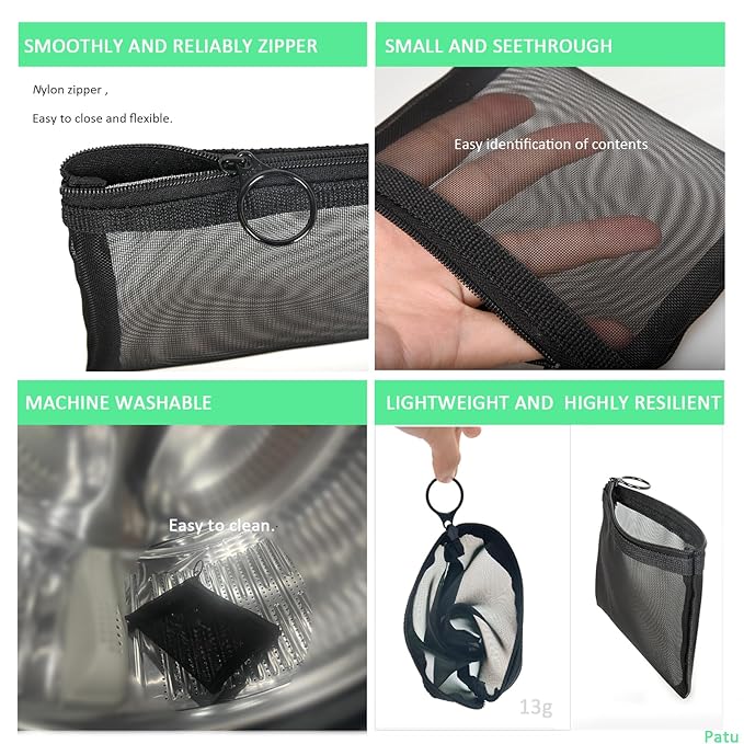 Patu Mini Zipper Mesh Bags, 4" x 5", Size S / A7, 5 Pieces, Beauty Makeup Lipstick Cosmetic Accessories Organizer, Small Travel Kit Storage Pouch, Assorted Colors