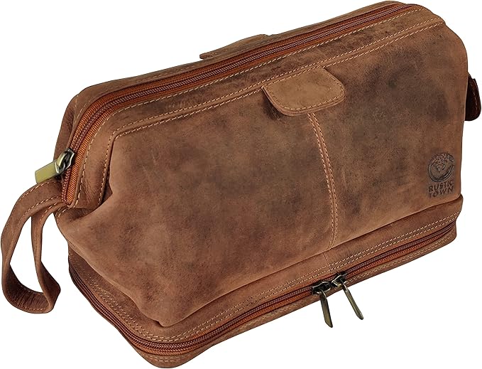 Leather Toiletry Bag for Men - Travel Gift Shaving Dopp Kit - Bathroom Shower Toiletries Organizer - Cosmetic Makeup Bag for Women