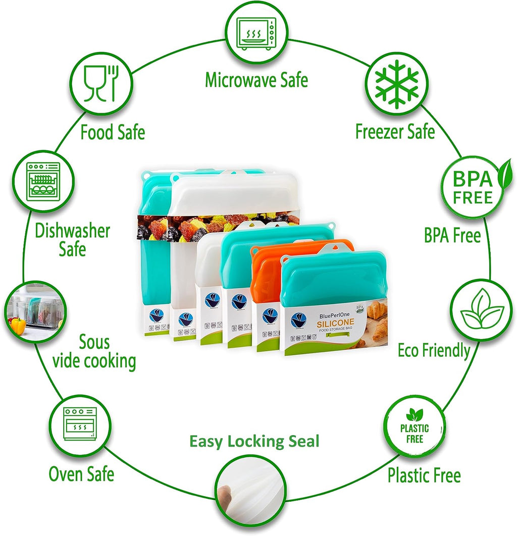 2-XL 100% Silicone Reusable Storage Bags - Freezer, Eco-Friendly, Food-Grade, Leak-Proof Zipper - For Food Storage (Two-1/2 Gal / 8 Cups)