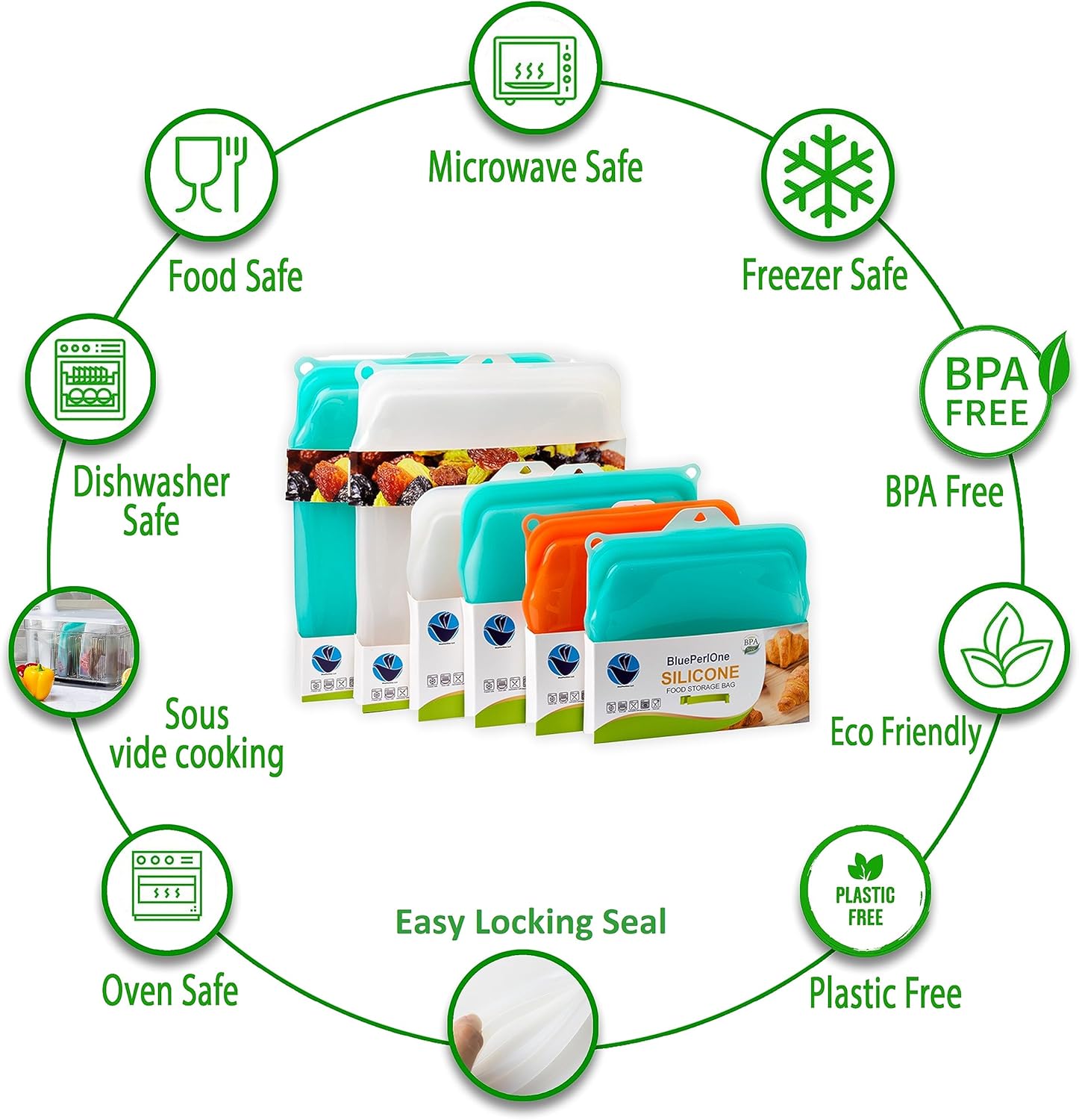 2-XL 100% Silicone Reusable Storage Bags - Freezer, Eco-Friendly, Food-Grade, Leak-Proof Zipper - For Food Storage (Two-1/2 Gal / 8 Cups)