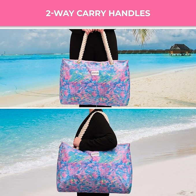SHYLERO Beach Bag and Pool Bag. Has Airtight Pouch, Ton of Pockets. Beach Tote is Zippered, Water Resistant. Family Size